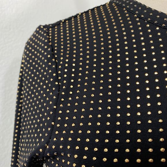 Michael Michael Kors Black Gold Studded Dress XS Drop Waist Flounces 3/4 Sleeves - Picture 3 of 13